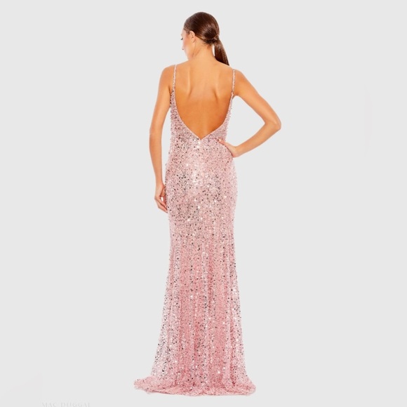 Flawed Mac Duggal 68175 NWT Pink Embellished Plunge Neck Sleeveless Trumpet Gown - Picture 3 of 11